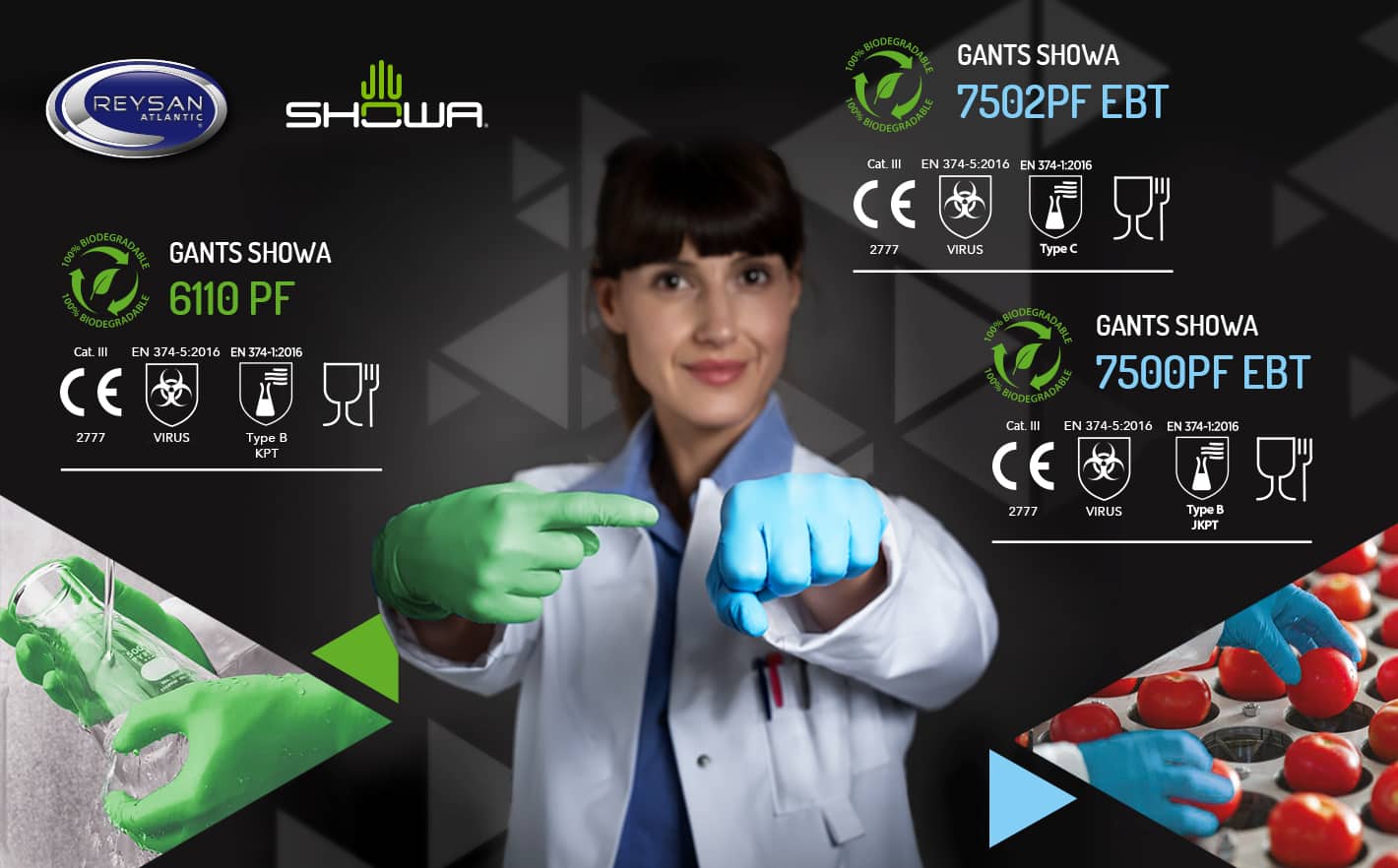 Gants en nitrile jetables et biodégradables