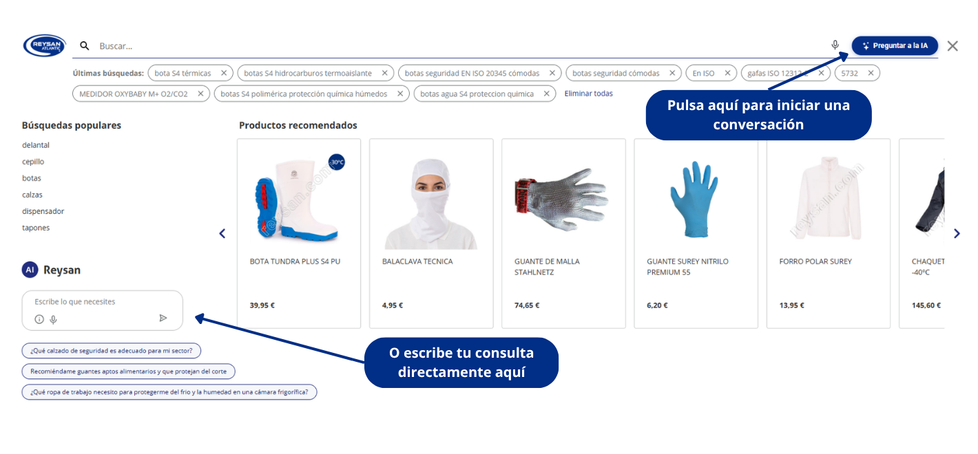 Notre assistant IA vous aide à trouver des EPI, des chaussures de sécurité, des vêtements de travail et des vêtements jetables en quelques secondes.
