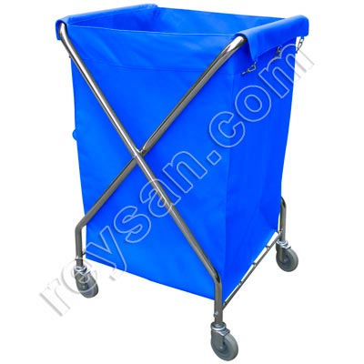 CHARIOT BLANCHISSERIE MÉTAL SAC BLEU