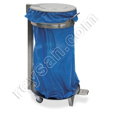 SUPPORT POUR SACS EN ACIER INOXYDABLE AVEC COUVERCLE ET ROULETTES